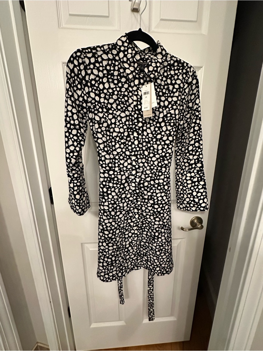 Banana Republic Black and White Printed Long-Sleeve Shirt Dress NWT